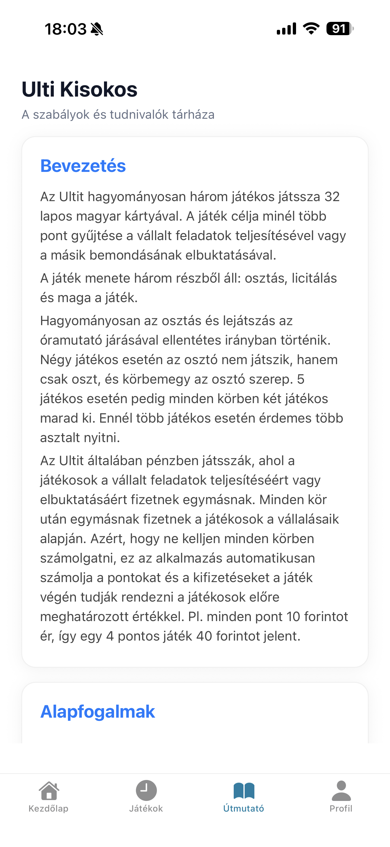 Segédlet képernyő